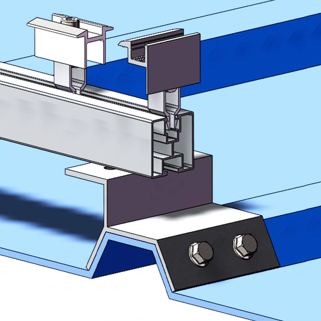 کیت گیره درز ایستاده پنل خورشیدی سقف فلزی ذوزنقه ای سیستم قفسه نصب خورشیدی