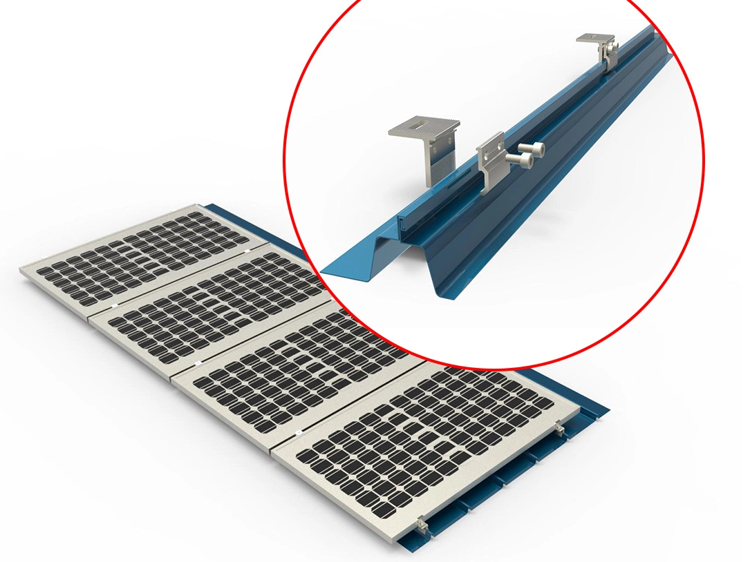 Применение хомутов со стоячим фальцем при монтаже солнечной крыши